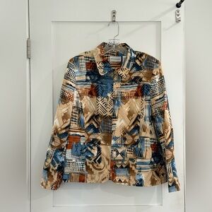 Alfred Dunner Multicolor polyester suede zip up collared jacket w/ shoulder pads